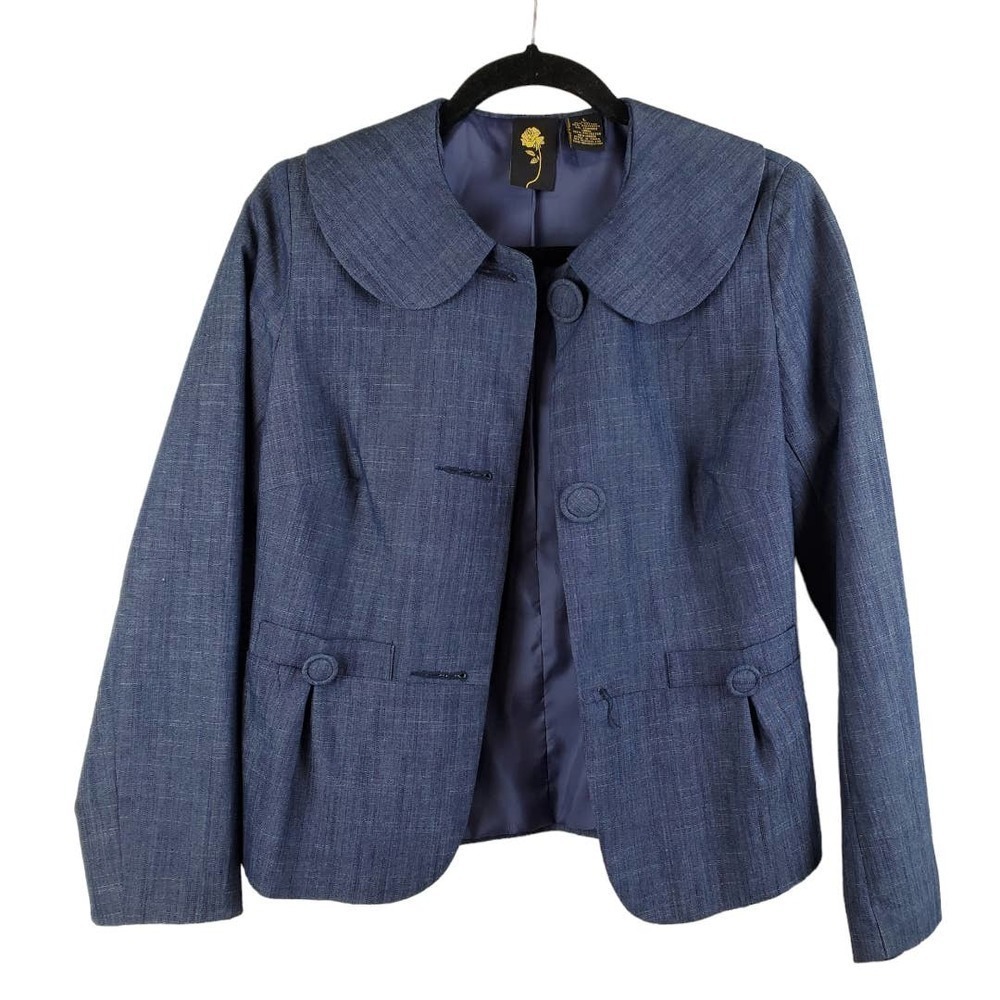 Taylor Chambray Peplum Blazer Size L Peter Pan Collar Vintage-Inspired Soft